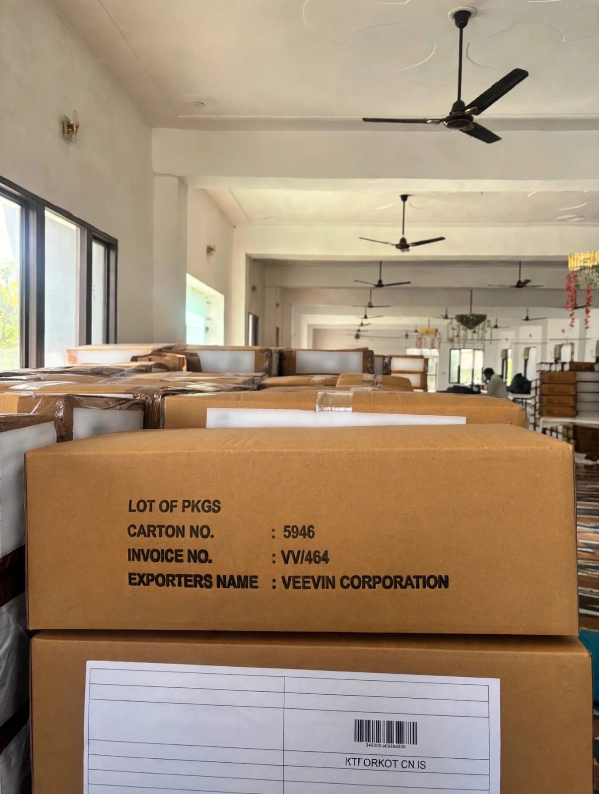 Veevin Corporation export carton packed for dispatch